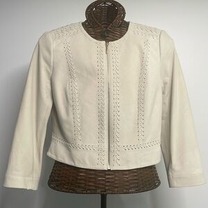White House Black Market Ivory Leather Jacket Tailored Design